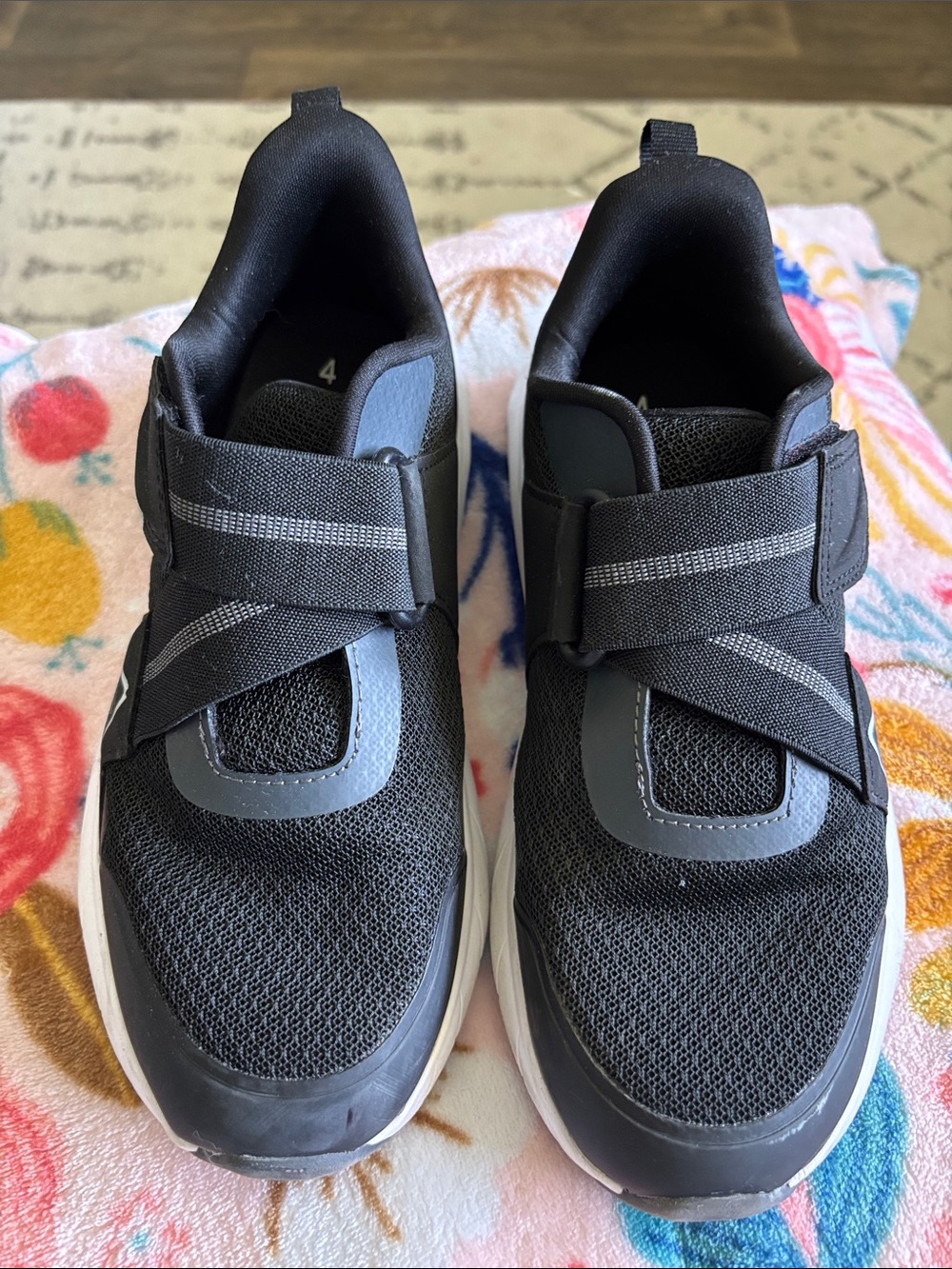 Athletic Works Black and Gray Mesh Hook & Loop Slip-Ons
